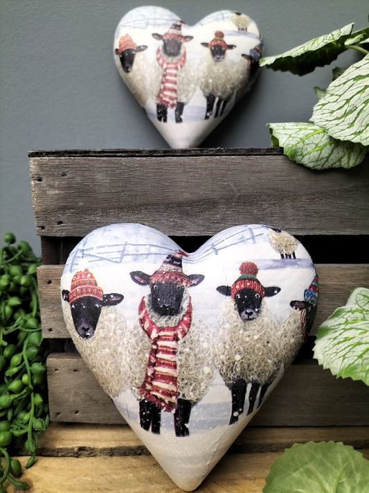 Decoupage hart - winter schapen