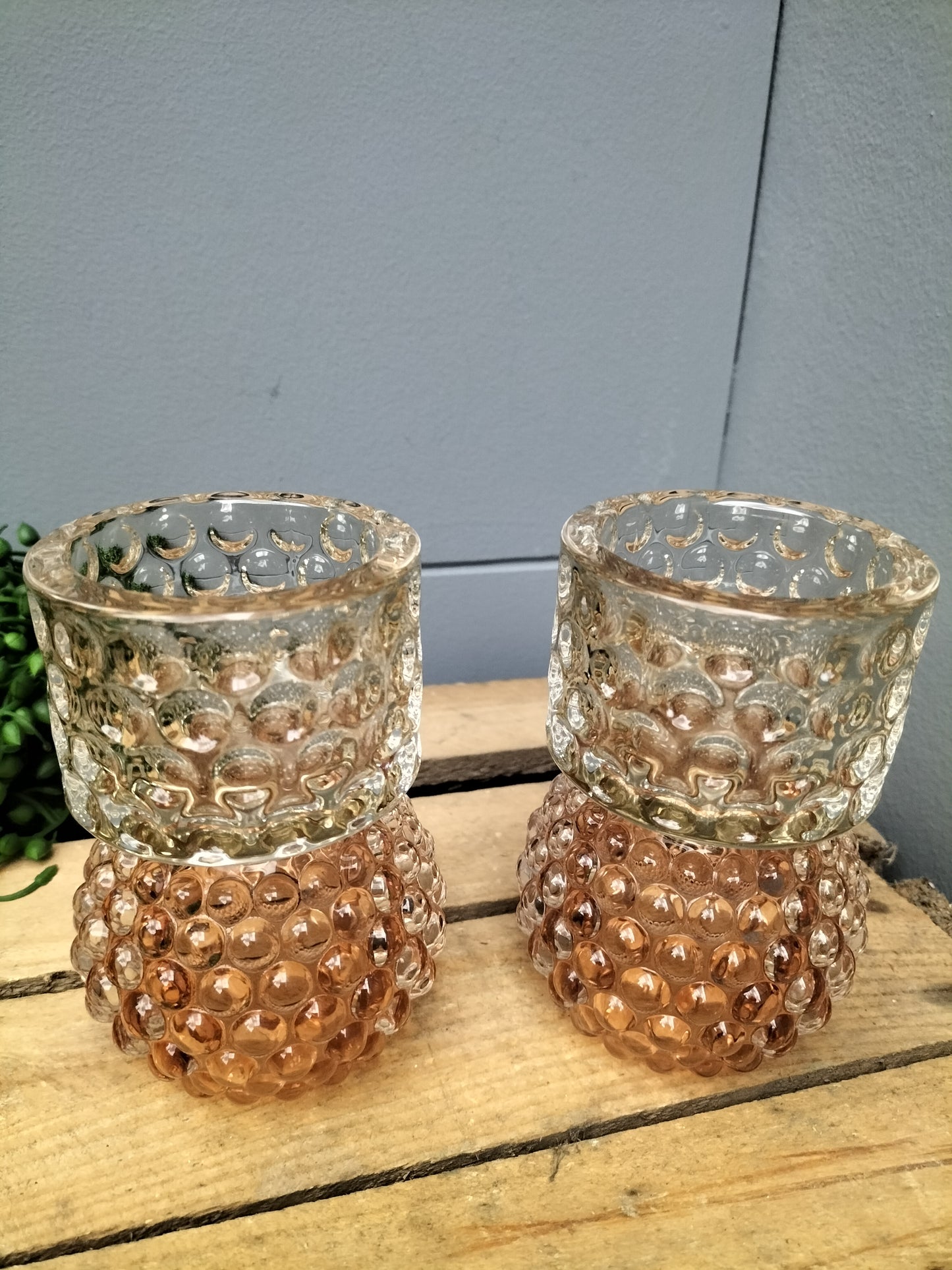 Omkeer kandelaar - roze/ glas - 13cm