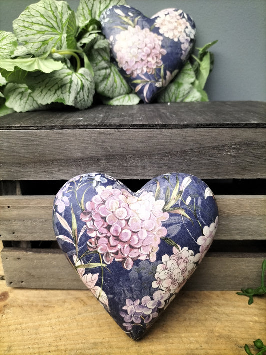 Decoupage hart - hortensia, blauw