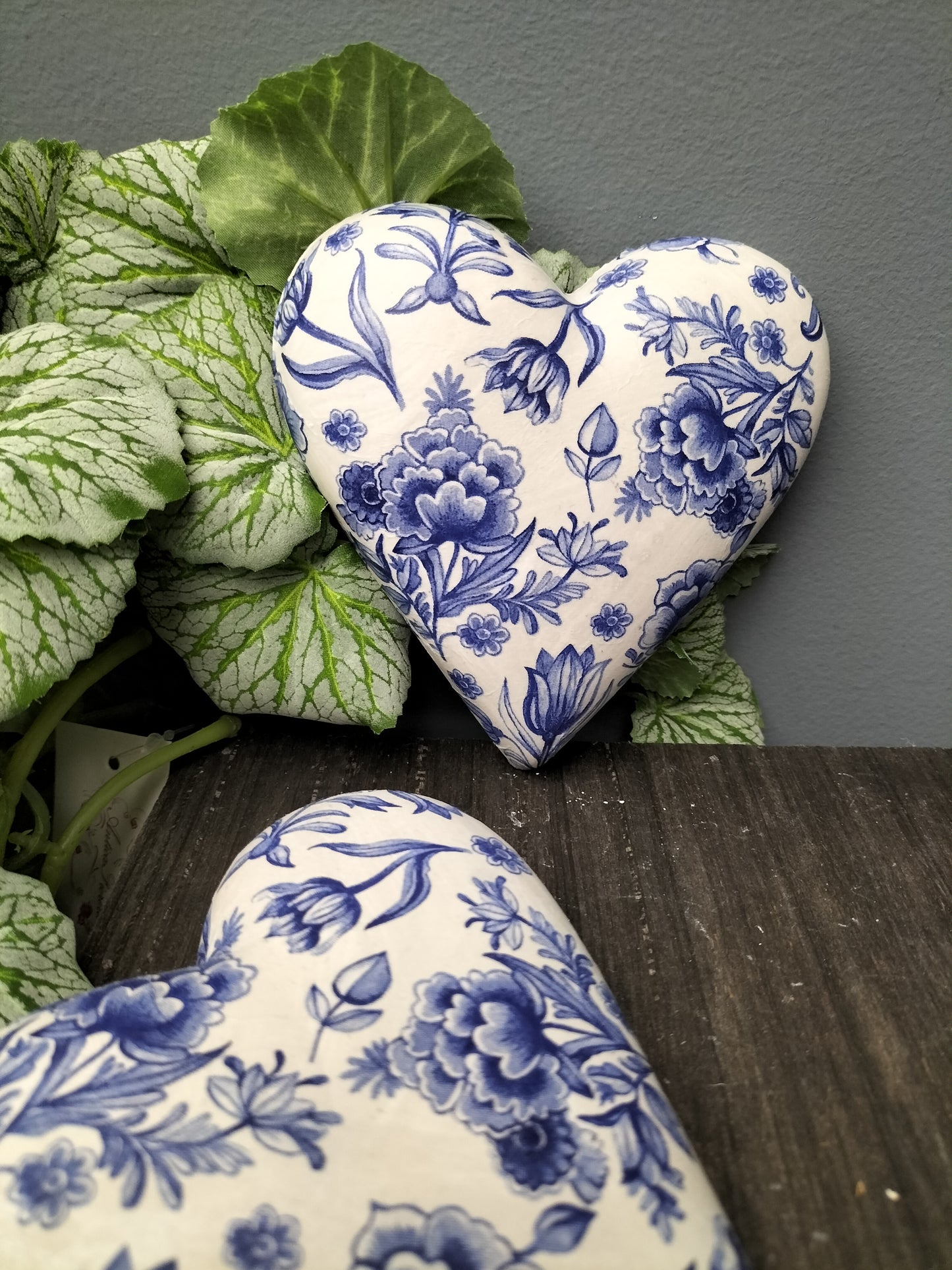 Decoupage hart - blauwe bloemen