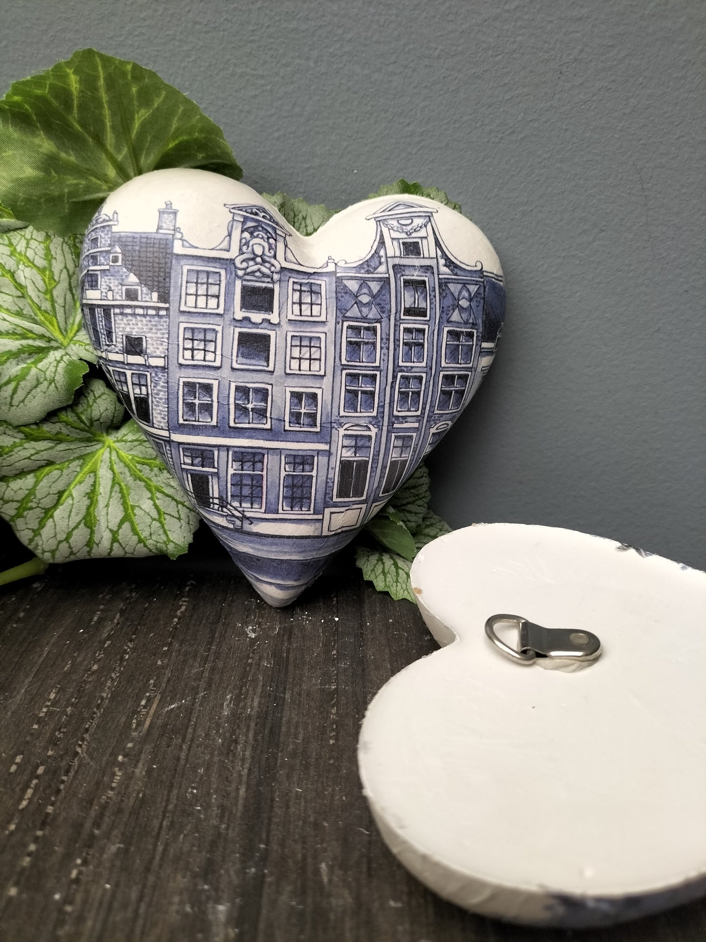 Decoupage hart - grachtenpanden blauw