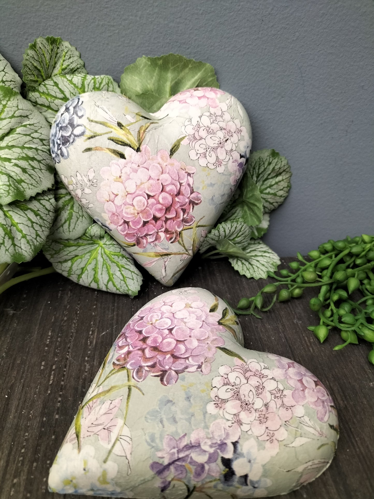 Decoupage hart - hortensia groen