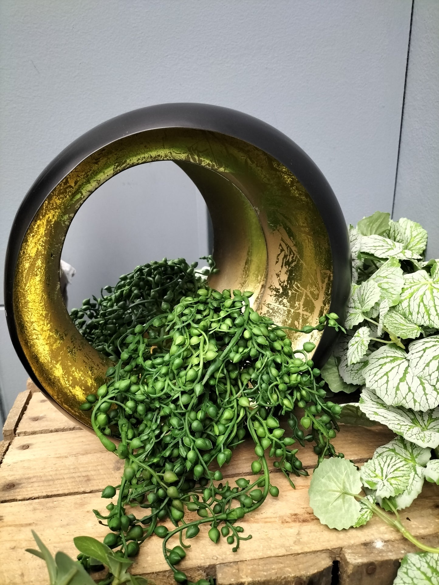 Kaarsen / planten houder, goud spiegel, 27cm